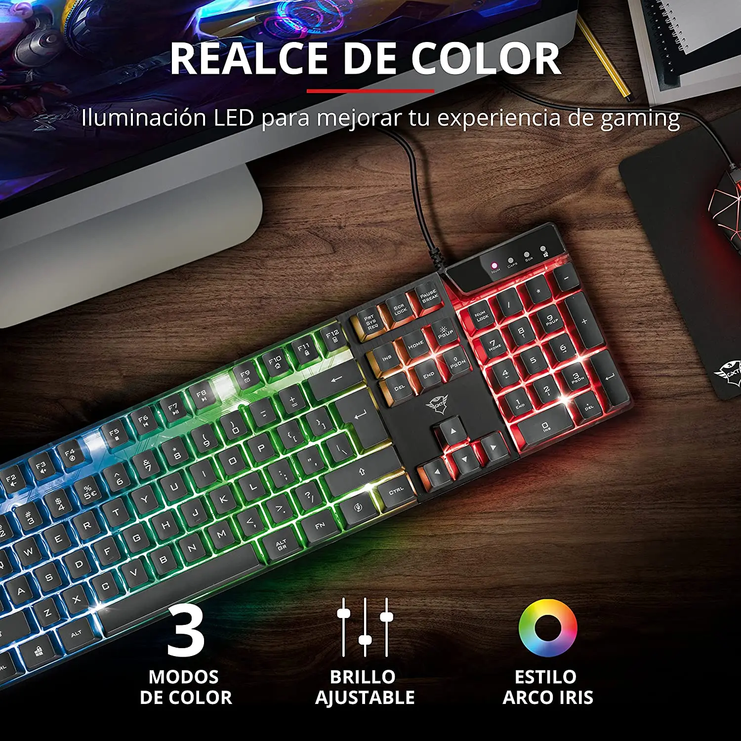 Clavier filaire rétroéclairé Trust Gaming GXT 835 - Éclairage LED