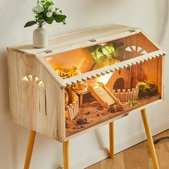 Gabbia per criceti in legno traspirante con finestra Nest Hideaway Habitat per criceti per rettili, topi, cincillà, cavia, riccio