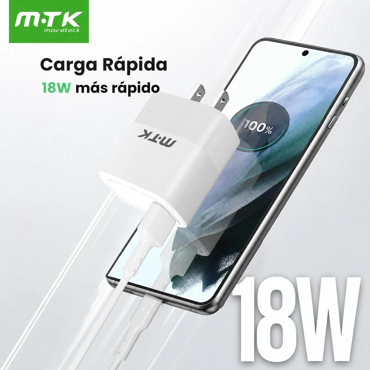 M·TK 18W Cargador Carga Rápida para iPhone, Cargador Tipo C con Cable Trenzado de 1M, Compatible con iPhone 17/16/15 Pro MAX, iPad Air, iPad mini, iPad Pro, Airpod, Samsung Galaxy S26/25/24/23 Ultra