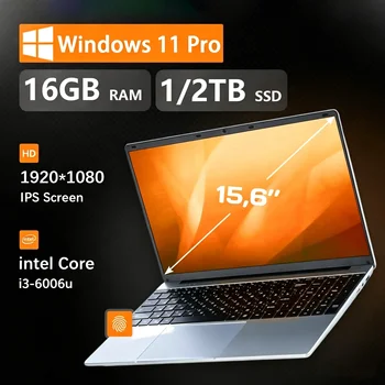 15.6"FUCHU Fingerprint Unlock Notebook Windows 11 Pro Laptops Intel Core i3 6006U 16GB RAM 1TB SSD Laptops Office Computer PC