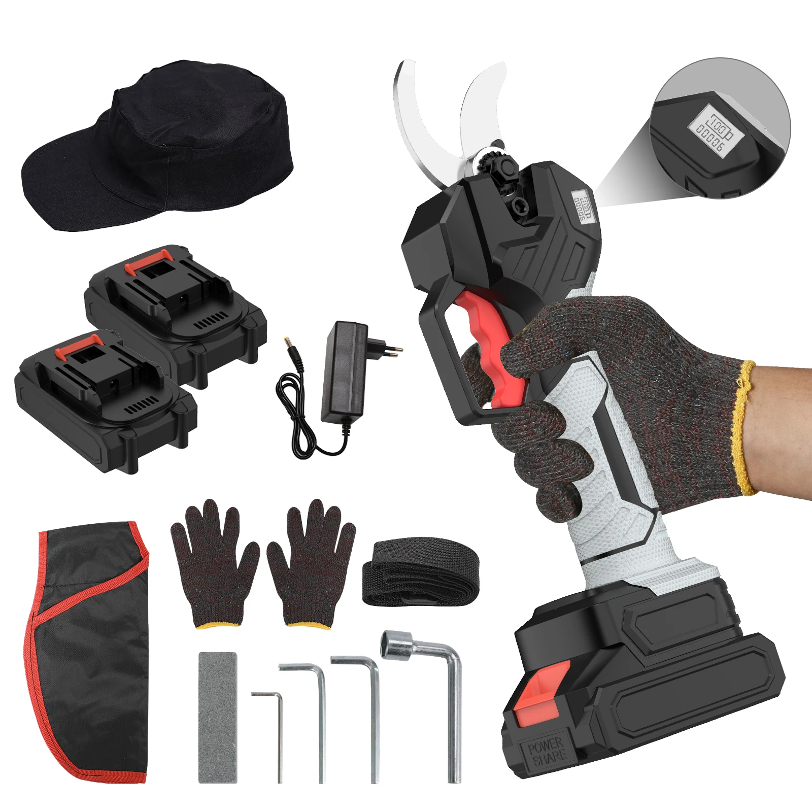 50mm brushless digital display electric pruning fruit tree bonsai shrub pruning electric scissors for pasture 21V battery needle