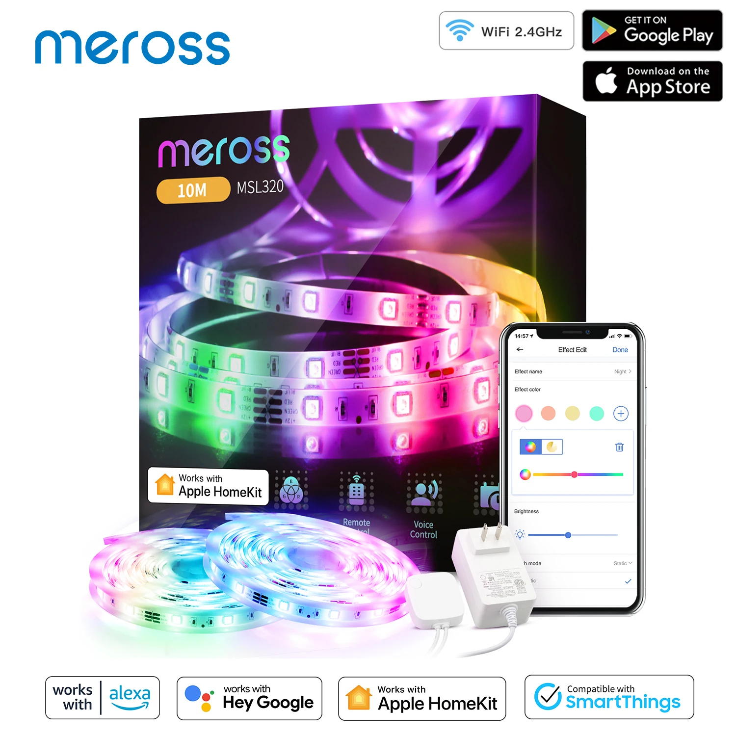 Meross Homekit Faixa de Luz Led Inteligente Rgb tv Backlight Eua ue Reino Unido Versão au Suporte Alexa Google Home Faça Você Mesmo Wi-fi 12v 10m