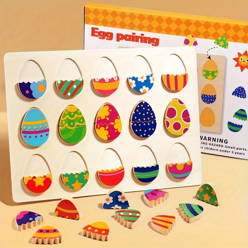 Easter Egg Matching Puzzle Toy for Kids Montessori Wooden Colorful Eggs Shape Matching Game for Fine Motor Skills Development 5