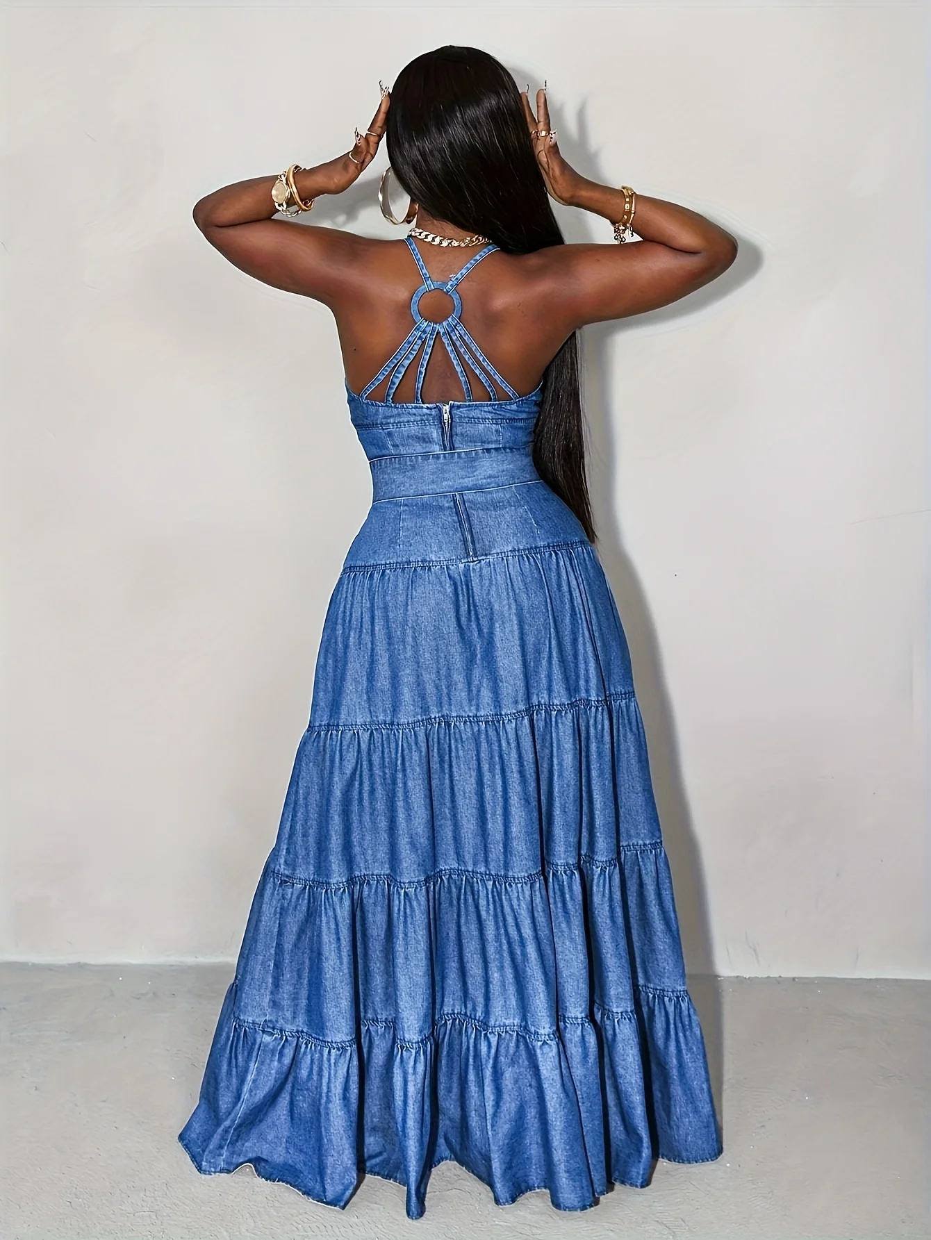 Women's Elegant Long Sleeve Denim Midi Dress - Turndown Collar, Side Slit & Button-Up Front - Asymmetrical Hem 100% Cotton Light 4