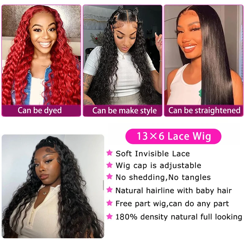 Human Hair Wig Deep Wave 13x4 13x6 Lace Front Pre Plucked Brazilian Water Wave Wet Wavy 180%