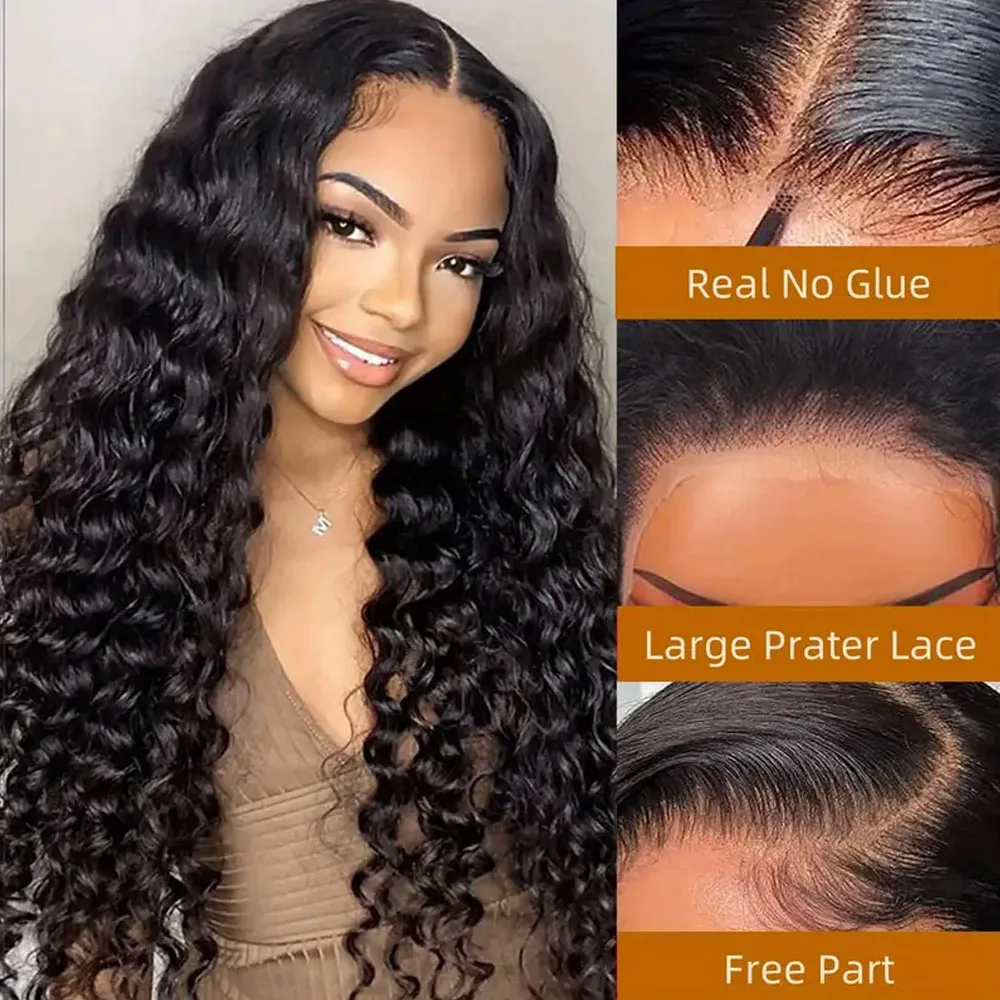 250% Density 40 Inch Glueless Put On And Go 5x5 Lace Closure Deep Wave 13x4 13x6 Front Human Hair Curly No Lace Ready To Go Wigs 2