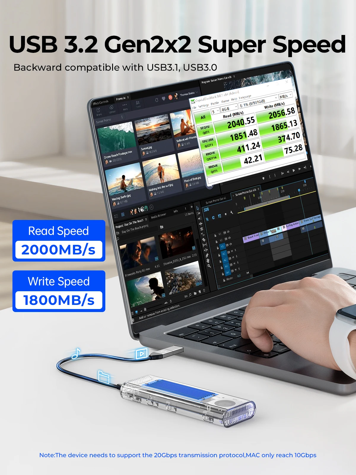 Gen 2x2, Ferramenta Adaptador PCIE NVME, Livre 4TB para PCIe M Key, 20Gbps