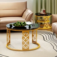 Ensemble de 2 tables basses, tables d'appoint rondes modernes, table de salon avec un design en marbre, structure en métal et plateau en MDF 5
