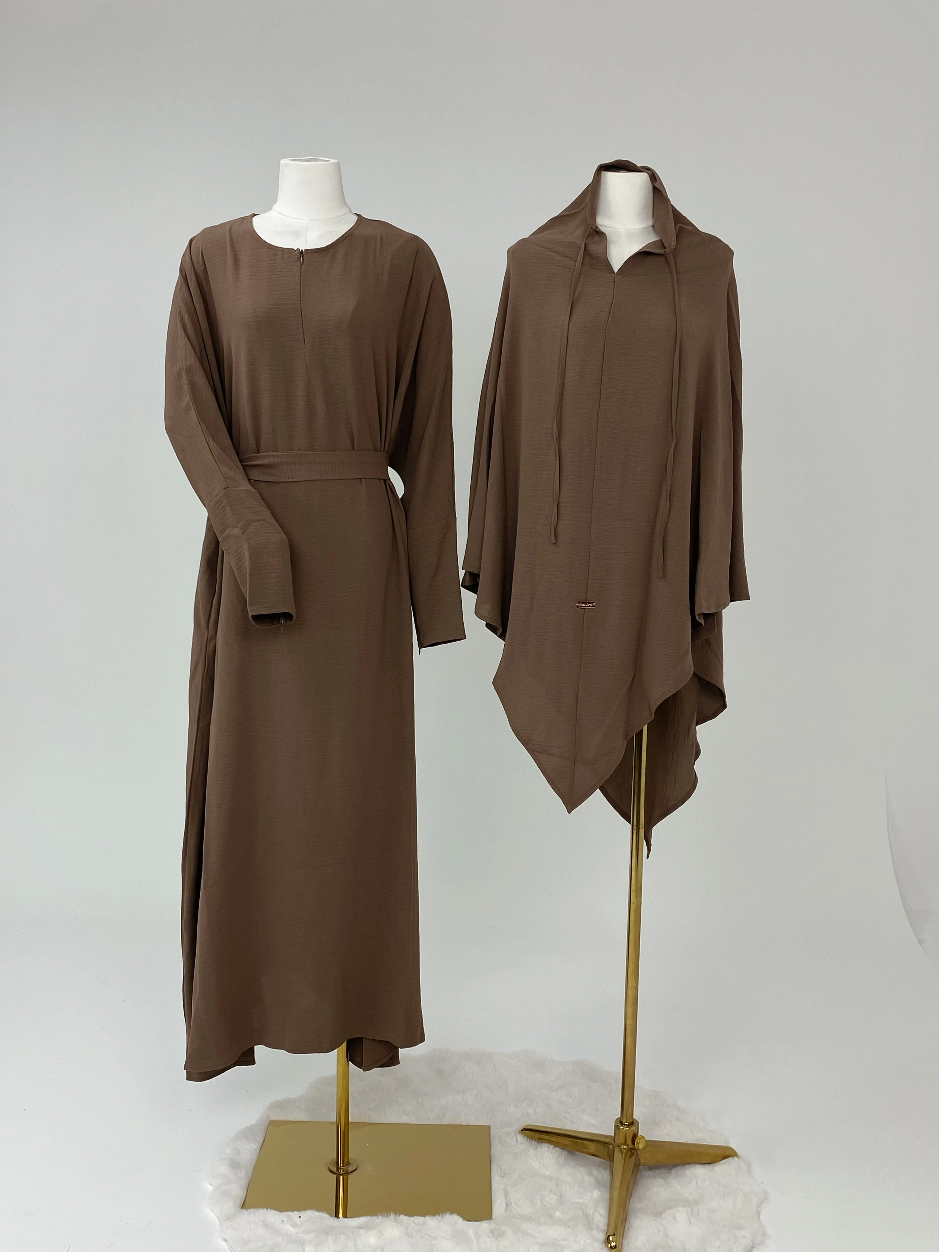 طقم كريب مكون من قطعتين عباية حجاب فستان مسلم طقم...