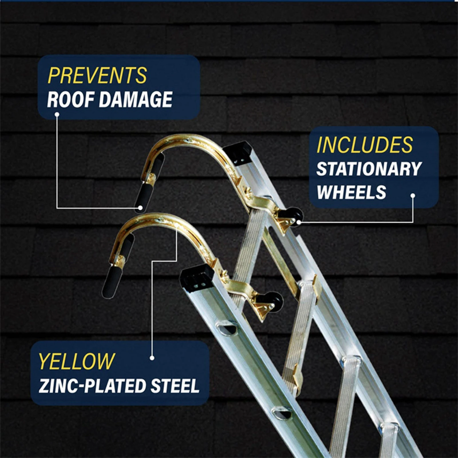 Ladder Stabilizer 2Pcs/Set Ladder Roof Hooks with Wheel Damage Prevent Roof Ridge Extension Ladder Stabilizer Adjustable Holes Easy Installation