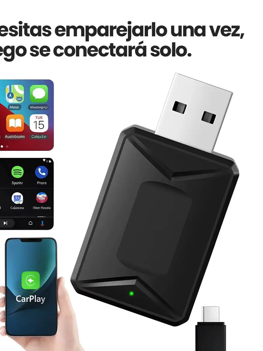 1 Unidad Adaptador Inalámbrico 2 en 1, Convertidor para CarPlay y Android Auto, Conexión Estable y Plug & Play, Ideal para Automóviles