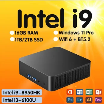 2026 Portable Intel Core i9 8950HK / i3-6100U Mini PC Computer Windows 11 16GB DDR4 RAM 512GB 1TB SSD Gaming Computer WiFi 6 BT5.2 USB3.0 1080P Mini Desktop PC