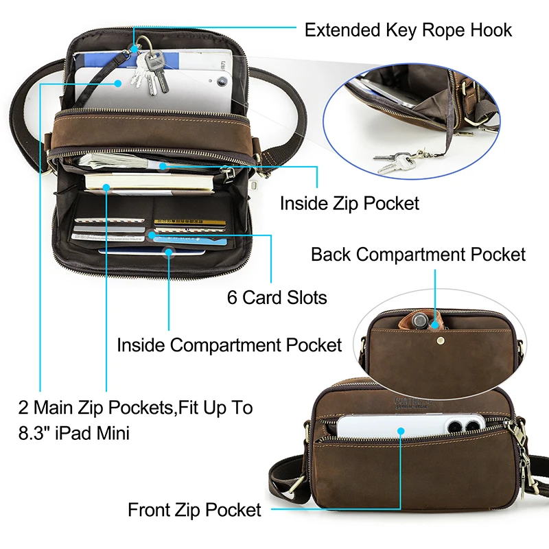 CONTACT'S Genuine Leather Men's Bag Small Messenger Bag Vintage Crossbody Bags Travel Strap Shoulder Bags Handbag Male Luxury