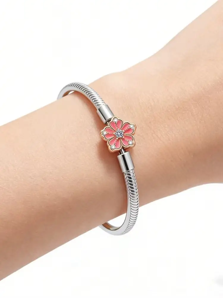 Armband 17-21CM mit quadratischem Verschluss, Original Fmrose 925 Silber Charm-Armband für Frauen, DIY Charm-Schmuck Geschenke – Detail 3
