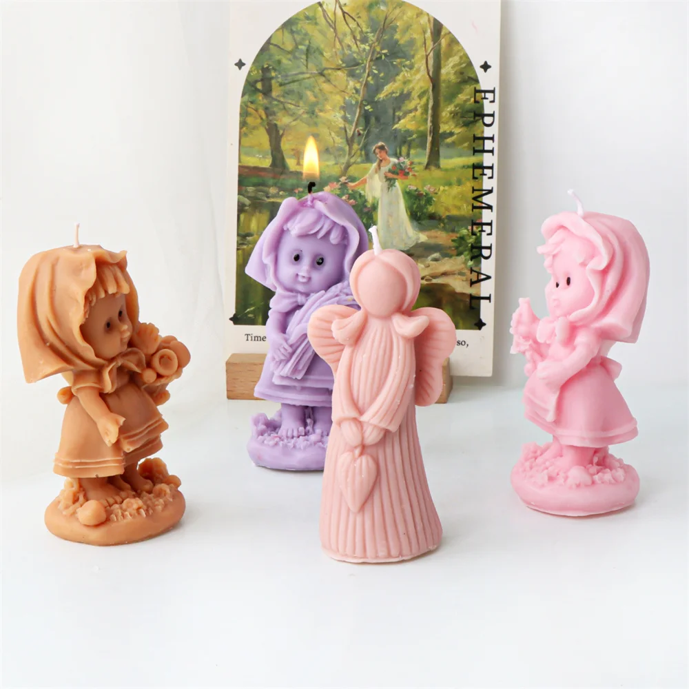 Heart Holding Girl Candle Silicone Mold Little Female Doll Plaster Resin Candle Making Kit Wedding Decoration Handmade Gift