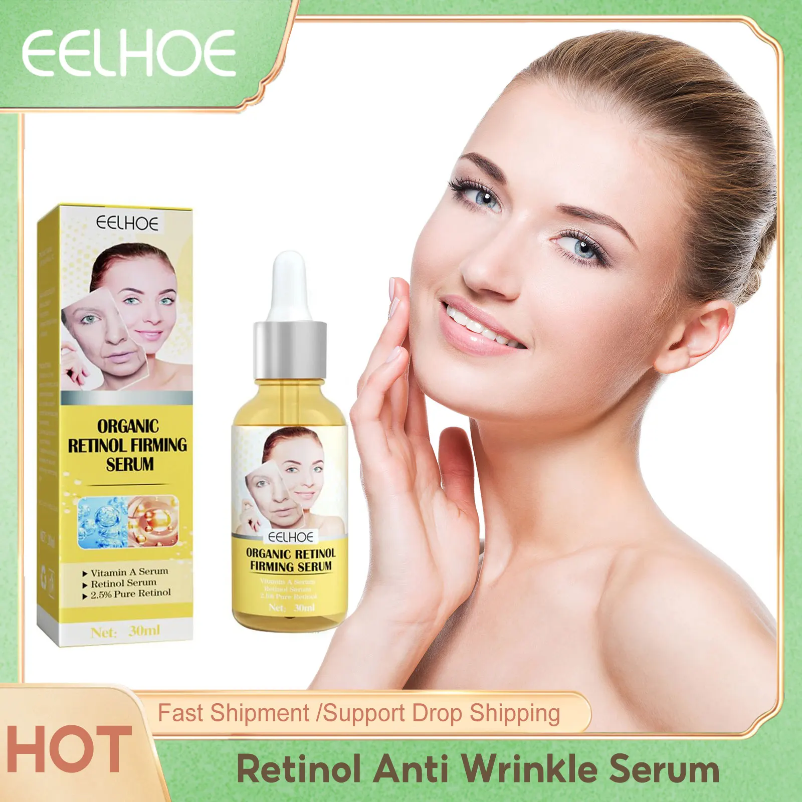 Retinol Anti Wrinkle Serum Fade Fine Lines Nasolabial Folds Removal Tighten Firming Anti Aging Moisturizing Facial Essence 30ml