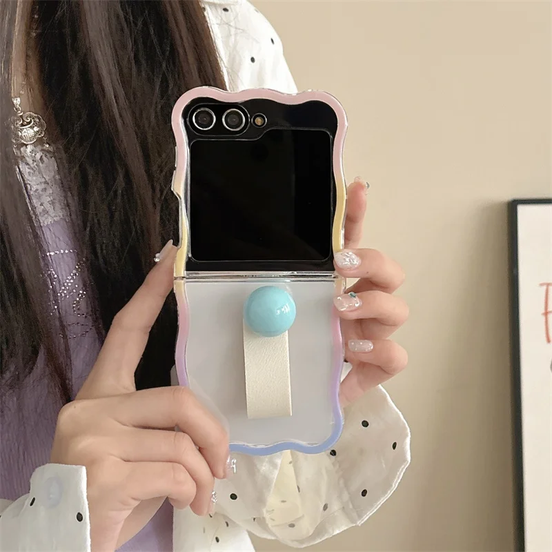Chic Ring Phone Case with Chain Strap and Wavy Silicone Frame Design