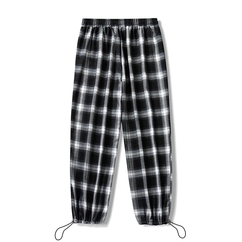 

Cotton Casual Pants Men's Checker Pants Men's Spring and Autumn Pants Tie Feet 2022 Winter Black and White Checker Men's Pants