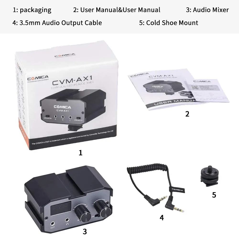 CVM-AX1 DSLR Audio Adapter Microphone Audio Mixer Adapter with Real-time Monitor