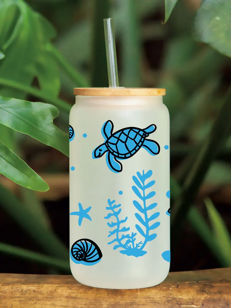 UV DTF Transfer Sticker Marine Life Turtle for The 16oz Libbey Glasses Wraps Bottles Cup Can DIY Waterproof Decals D7985 adhesive vinyl stickers glass can wrap