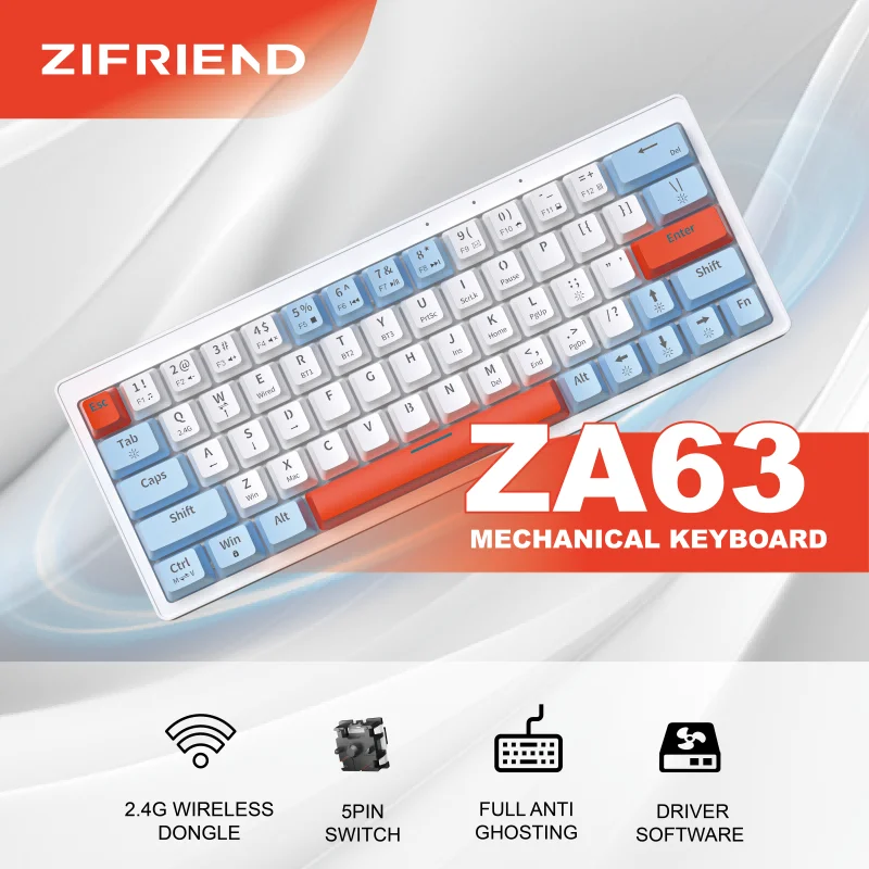 そふぁー ZIFRIEND ZA63 Mechanical Keyboard 63 Keys Hot Swappable Wired RGB