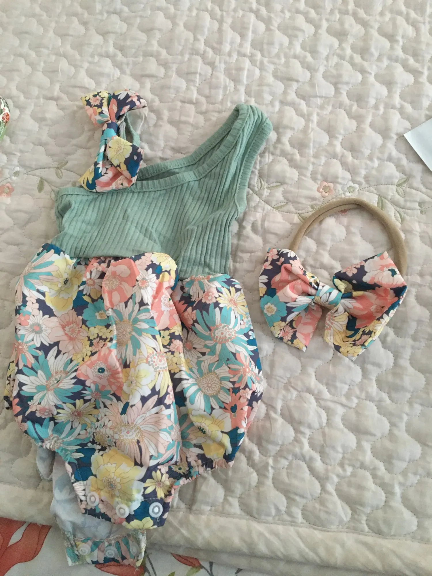 Two Piece  Floral One Shoulder Romper and Stretch Headband Cute Clothes photo review