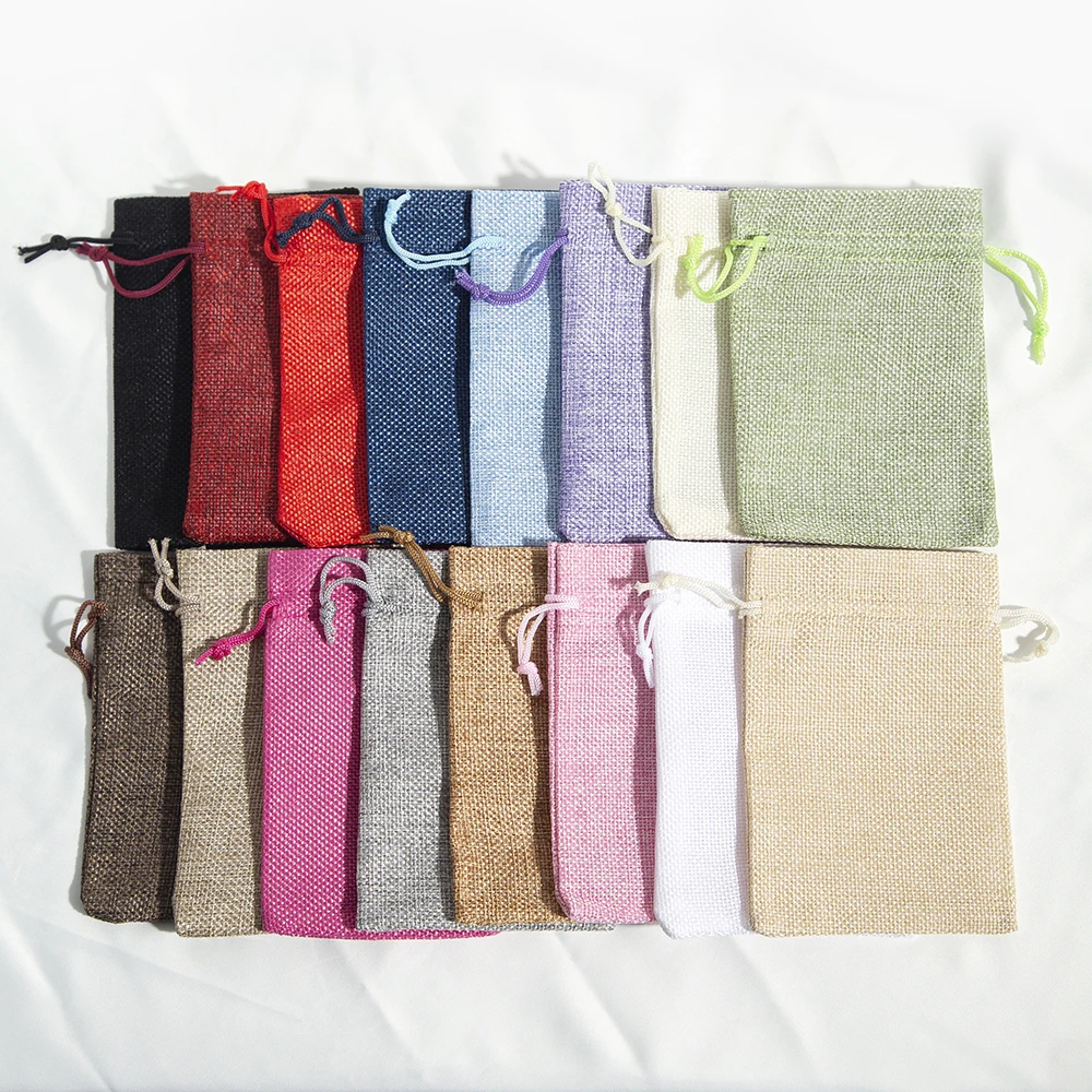 50pcs Natural Burlap Drawstring Packaging Storage Jewelry Bracelet Pouches Linen Jute Wedding Favor Gift Bag