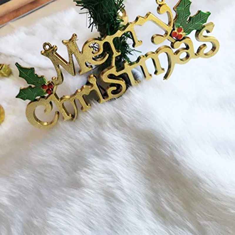78/90/122cm White Rabbit Fleece Snowflake Christmas Tree Skirt Wool Tree Skirt Xmas New Year Navidad Apron Home Decor christmas tree skirt