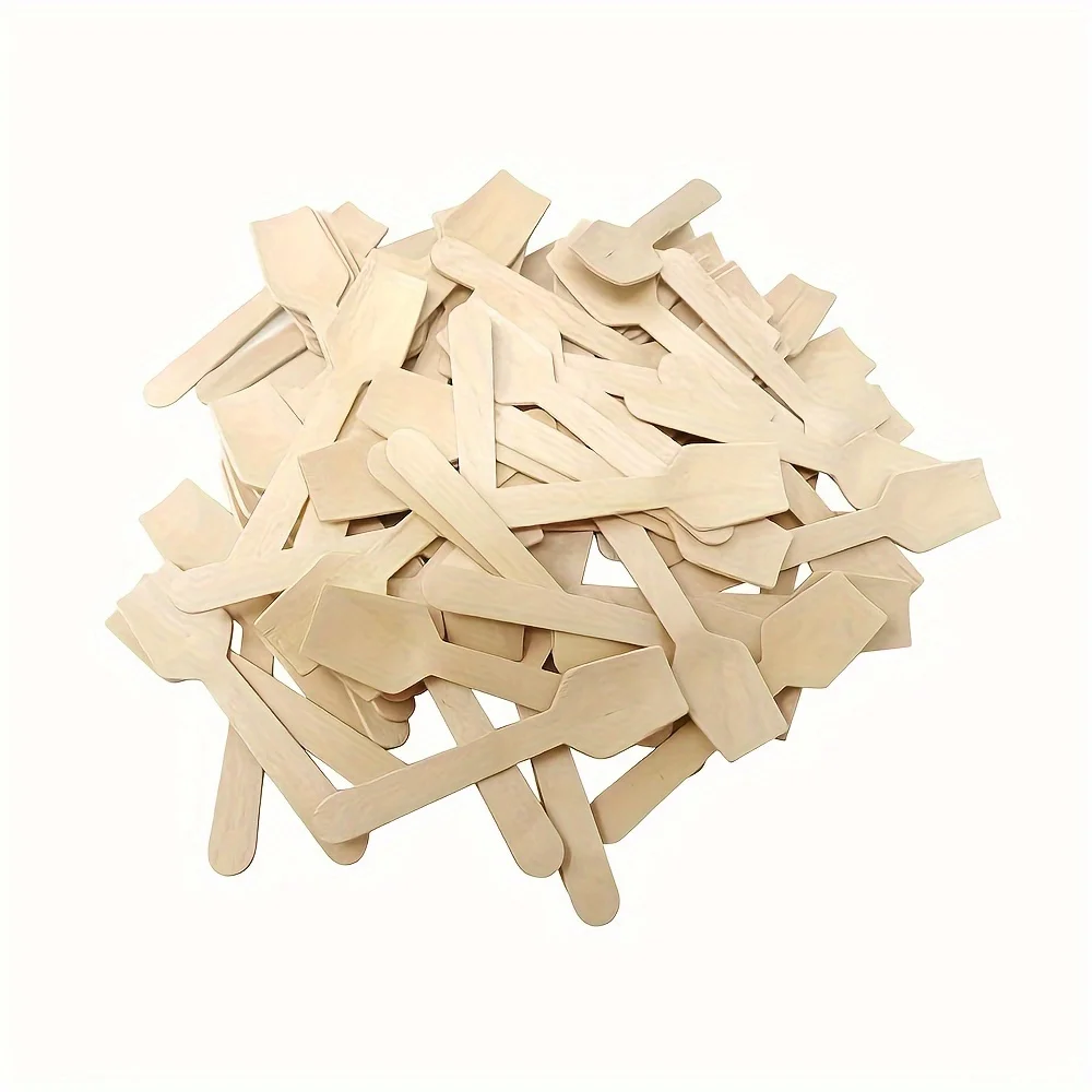 100pcs 3.9 인치 미니 나무 숟가락 일회용 사각형 시음 숟가락, 샘플링 요구르트 숟가락, 아이스크림 숟가락