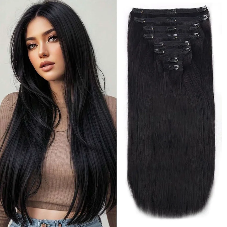Straight Clip in Hair Extensions 8pcs Per Set with 18Clips Double Weft Brazilian Virgin Human Hair