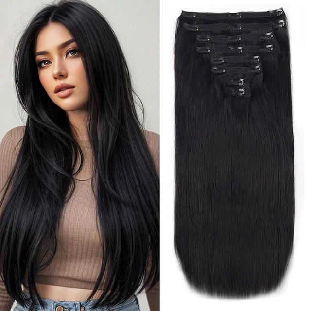 Straight Clip in Hair Extensions 8pcs Per Set with 18Clips Double Weft Brazilian Virgin Human Hair
