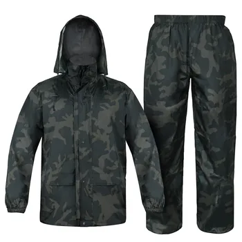 Tactical CP Black Portable Camo Raincoat Set Camouflage Grass Rain Suit Bicycle Motorcycle Waterproof Military Man with Hood