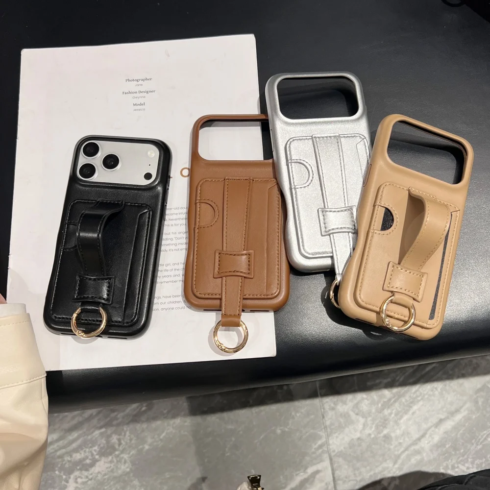 Elegant Leather Card Holder Phone Case - Simple, Personalized, Shock-Proof Design