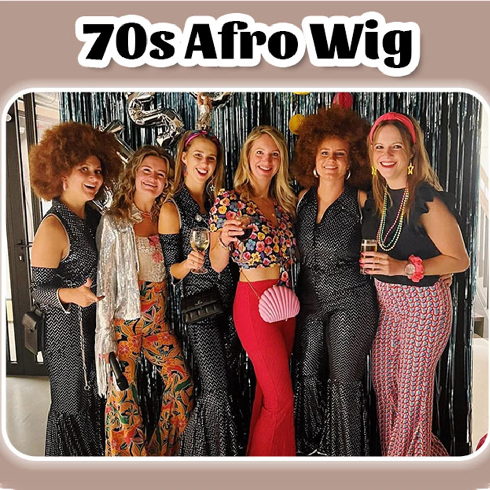 10Inch Mixed Brown Short Afro Wig ，70s Afro Kinky Curly Wig Bouncy Huge Fluffy Puff Wigs， For Cosplay Daily And Party