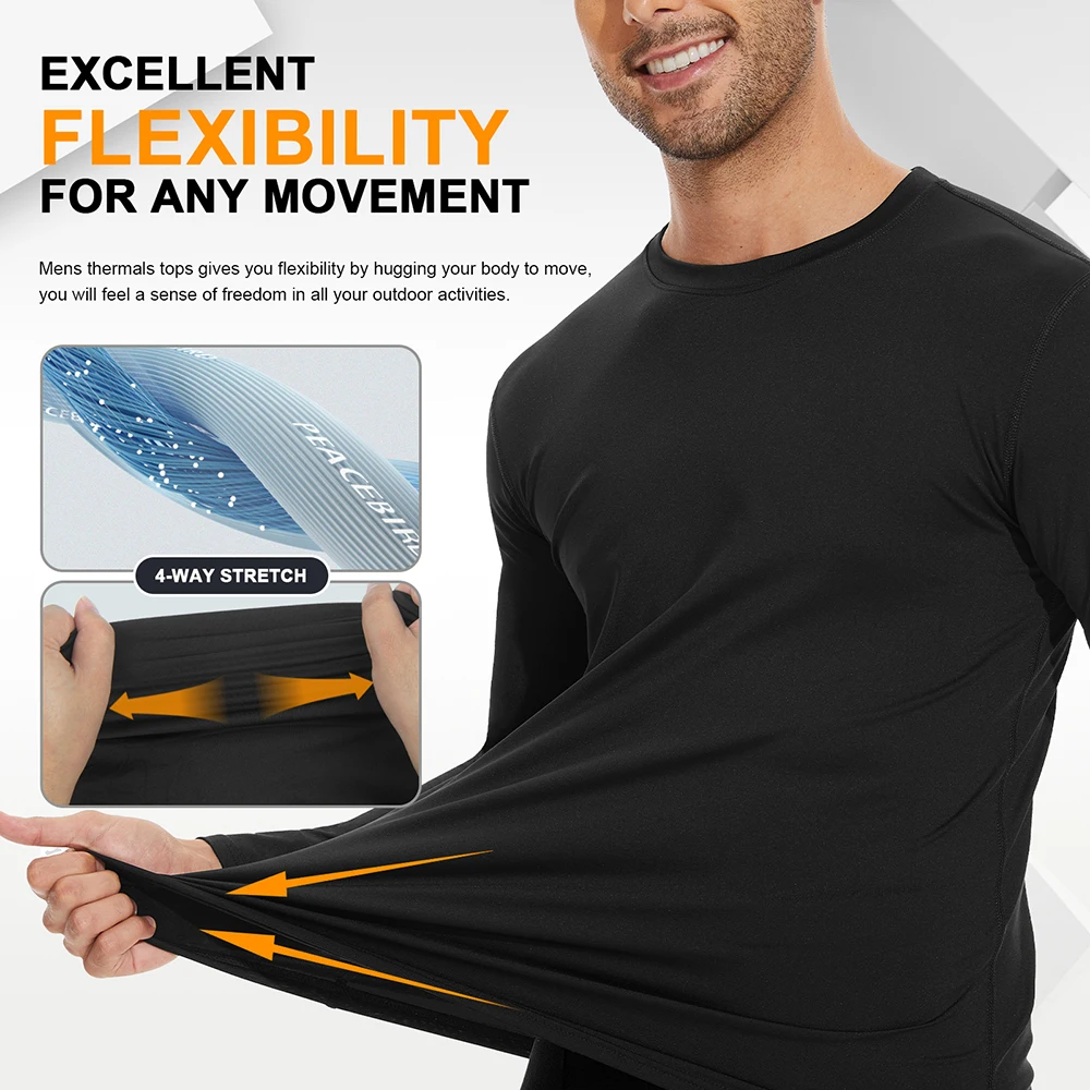 Men Thermal Underwear Tops Fleece Thickened T-Shirt 4-Way Stretch