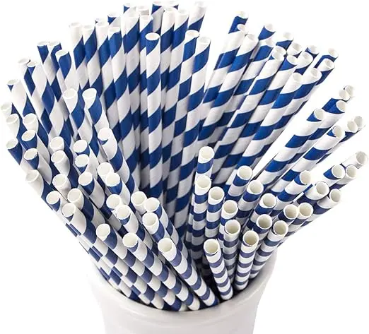 100Pcs Disposable Straws Navy Blue Striped Bulk Party Birthday Wedding Christmas Decoration Cocktail Coffee Drinkware Supplies