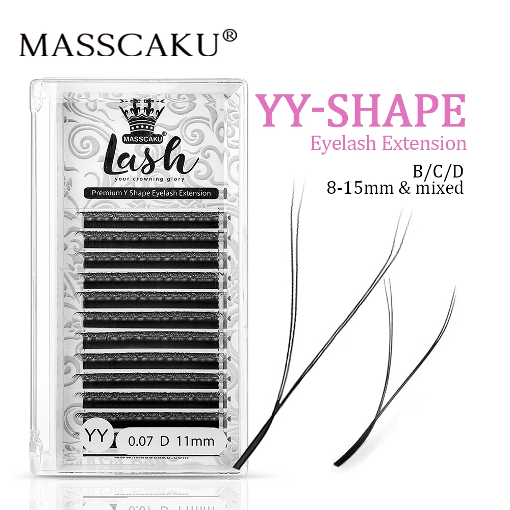 

MASSCAKU Y Shape Eyelashes Extension 8-15mm Faux Mink Black Soft Invividual Lashes Premade Volume Fan W Shape Eyelashes