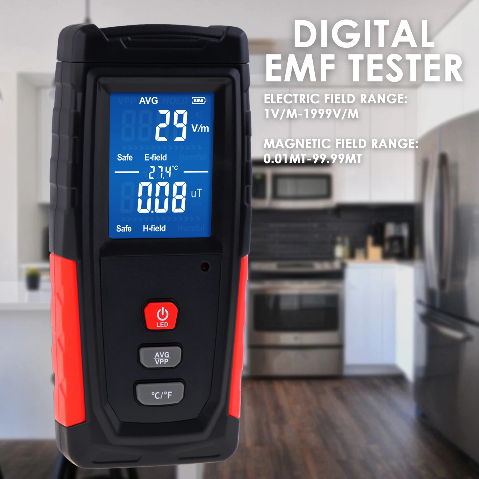 

Измеритель EMF, цифровой и портативный детектор излучения магнитного поля с цветным дисплеем для холодильника, ТВ-приставки и т. д.