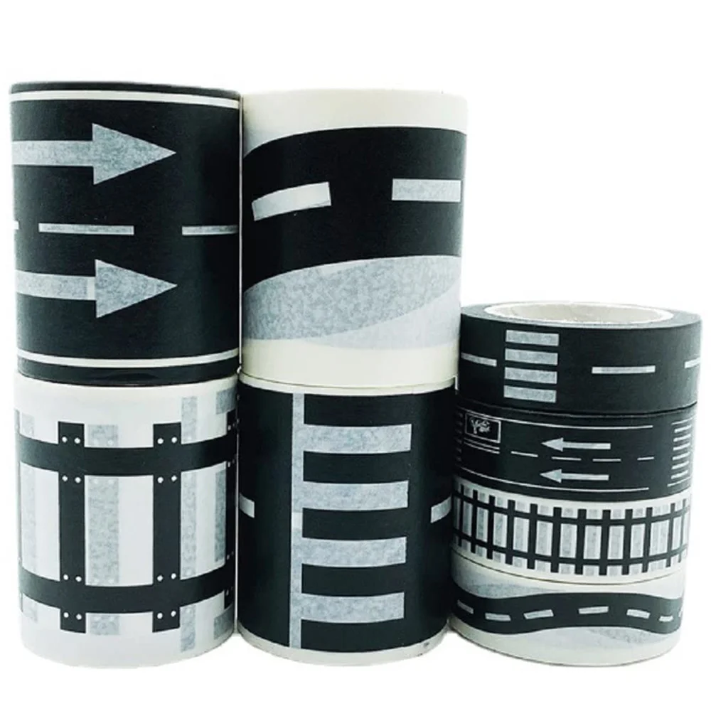 Black Road Washi Tape Railway Highway Traffic Washi Tape  Black White Masking Tapes Decorative Paper Tape for Kids DIY Crafts