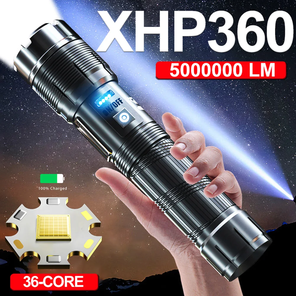 Xhp360 High Power Led Flashlights With Zoom 5000000lm Super Bright