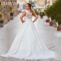 EVON BRIDAL Beach Plus Size Wedding Dresses V-neck Lace Applique Sleeveless With Button A-Line Wedding Dress Vestido De Novia 2
