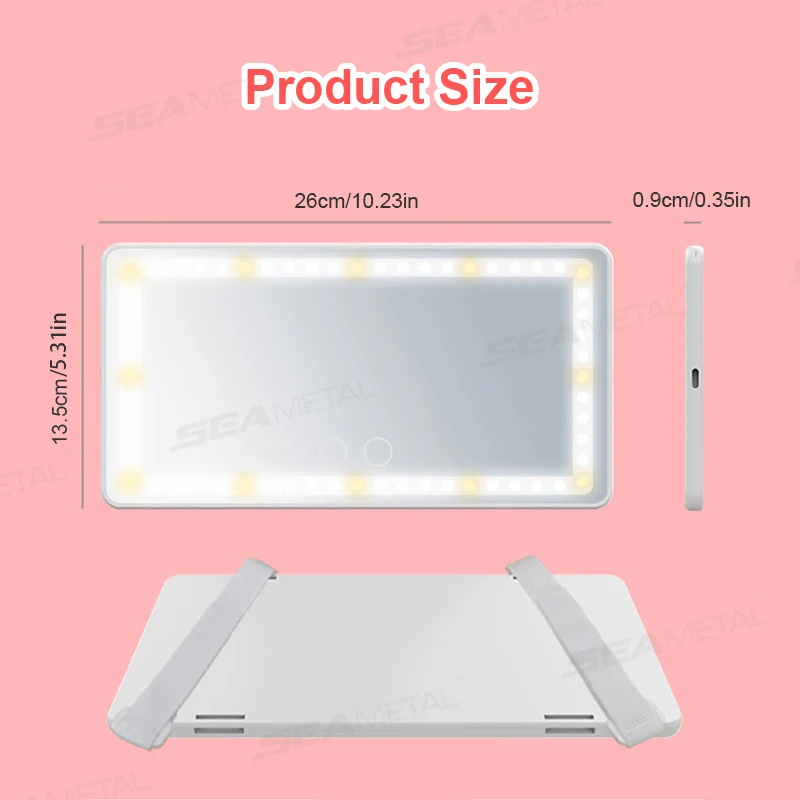 씨메탈 업그레이드된 차량 메이크업 미러 터치 스크린, HD 화장대 미러 USB-C, 충전식 밝기 조절 가능, 숙녀용 필 라이트