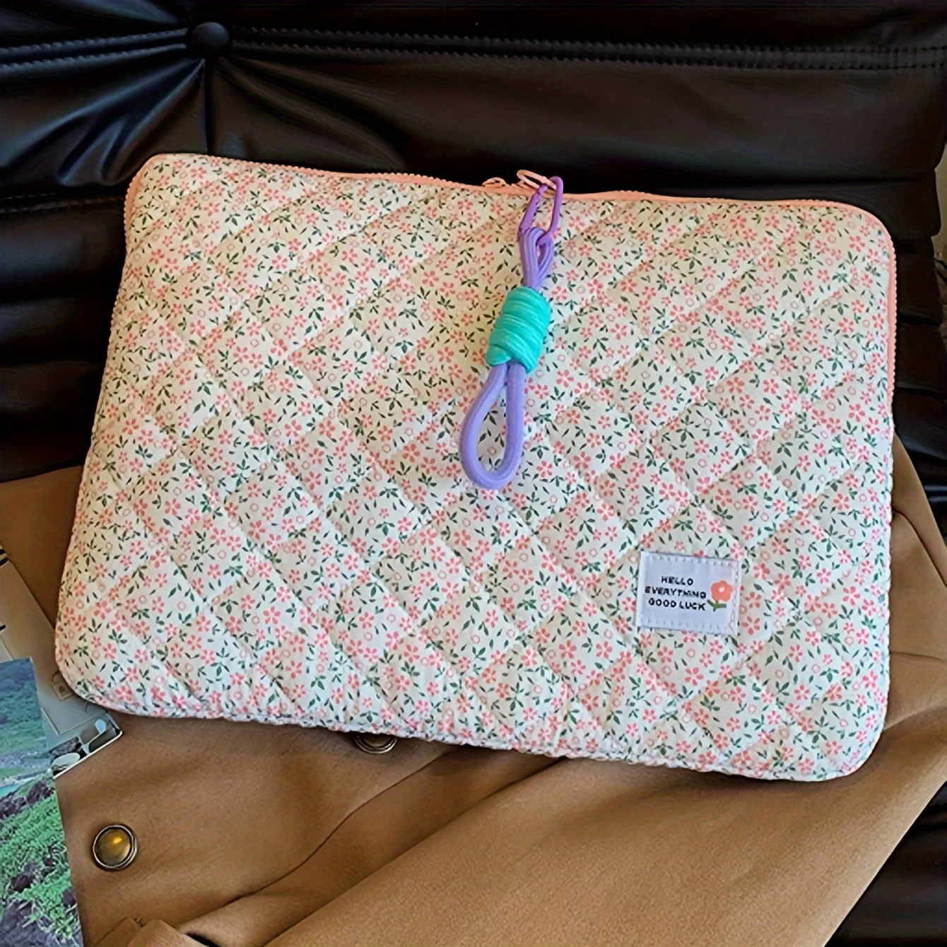 Floral Laptop Sleeve with Multi-Pocket Storage, Polyester Zippered Case – Lightweight Carry Bag