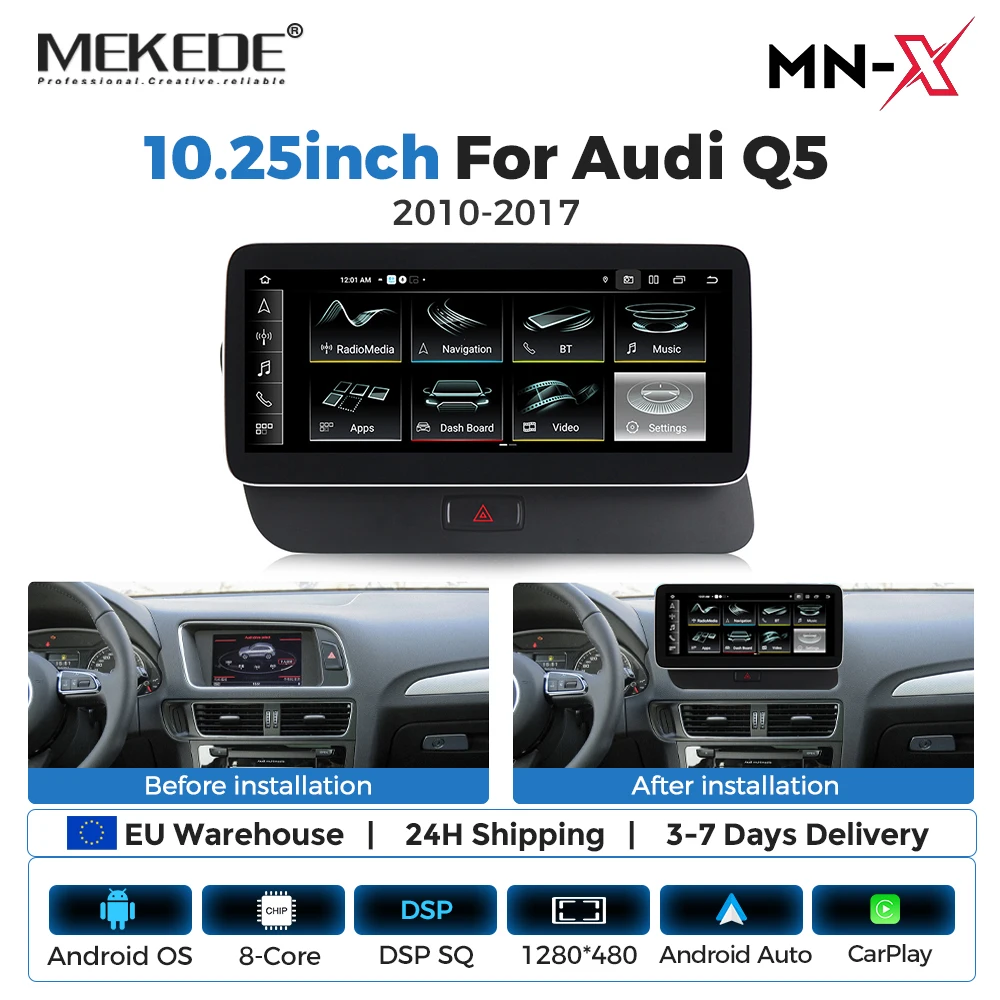 NaviFly-reproductor multimedia 4G LTE para coche, Radio con Android 14, CarPlay, DSP, todo en uno, 2010 GB, para Audi Q5 2017-128 1
