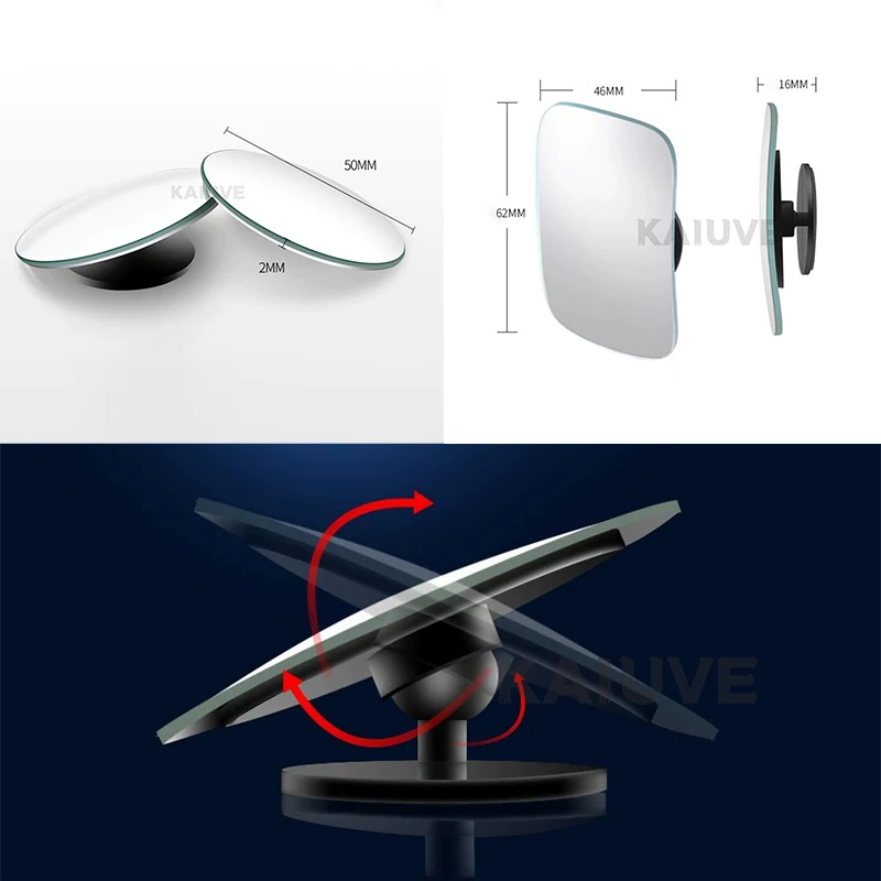 Motorcycle Car Blind Spot Rear View Mirror Wide Angle Adjustable Small Round Mirror 360° Rotation Reverse Auxiliary Rearview 2