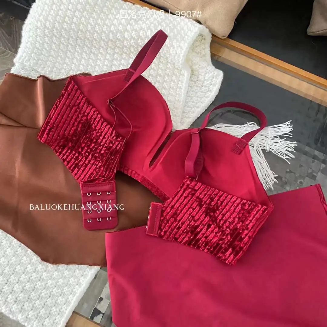 Velvet wedding bralette no steel ring gathered small chest fixed cup seamless underwear bra set for women breathable lingerie