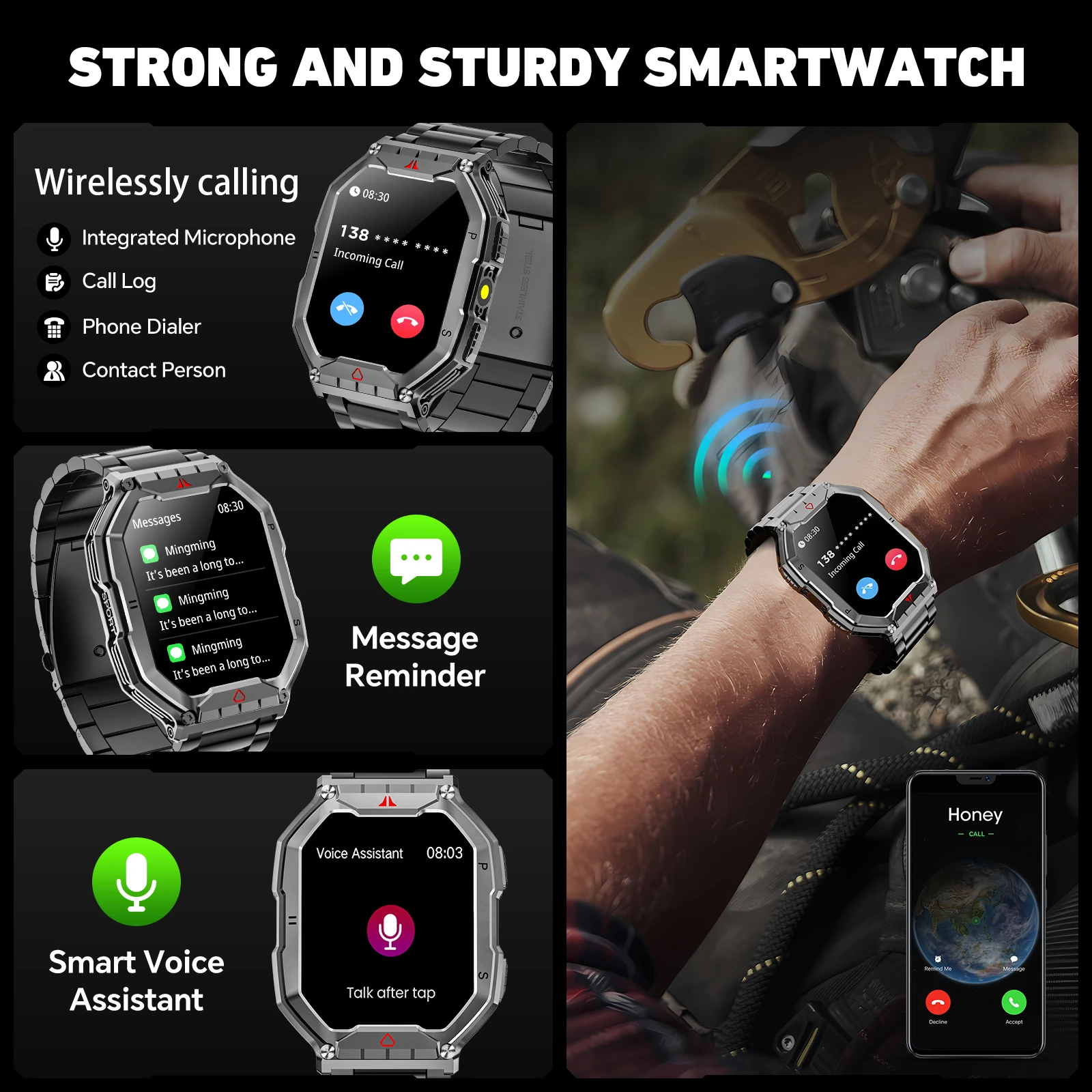 2026 Fashion 2.1 Inch AMOLED Smart Watch Men Bluetooth Call 107 Sports Mode GPS Trajectory Heart Rate Blood Pressure Oxygen Monitor 650mAh Long Standby Waterproof Fitness Tracker Smartwatch For Android IOS 7