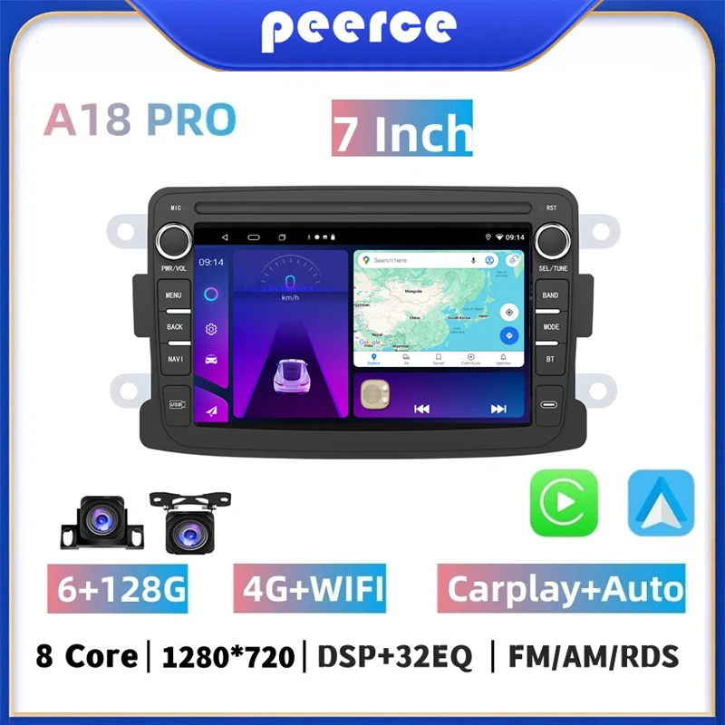 Autoradio Android 13 Per Renault Dacia - 7 Pollici 4G+64G Con CarPlay, Android Auto E Telecamera
