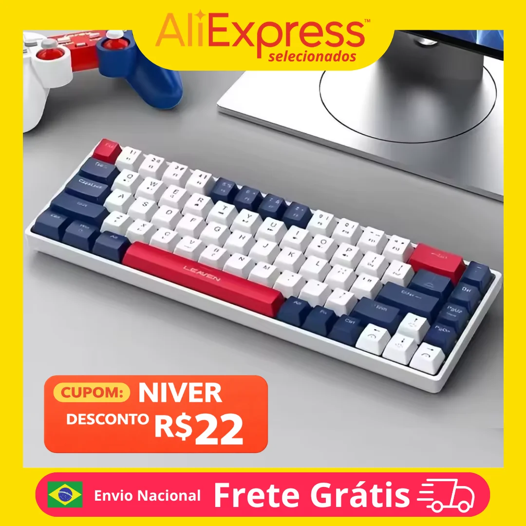Teclado Gamer/ Escritório Com Fio RGB LED Iluminado Com 68 Teclados Mecânicos