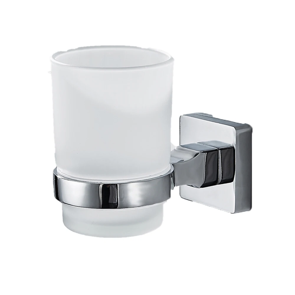 Bathroom Wall-Mounted Toothbrush Holder Frosted Glass Cup Tumbler Zinc Alloy Frame Toothpaste Razor Organizer Bathroom Storage toothbrush holder toothpaste dispenser bathroom storage rack